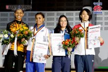-55kgを代表する選手たち 左からシャキーラ（マレーシア）エレナ（フランス）サラ（イタリア）山田沙羅（日本）
